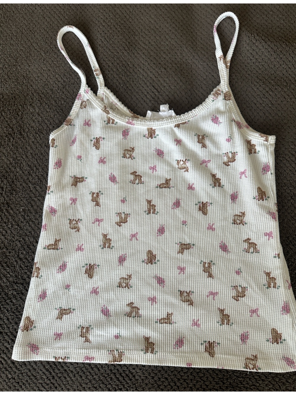 White Baby Tank Top with fawn and Pink Bow Print
